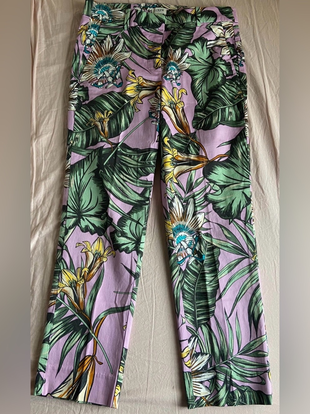 J. Crew Lavender Tropical Print Capri Pants size 4